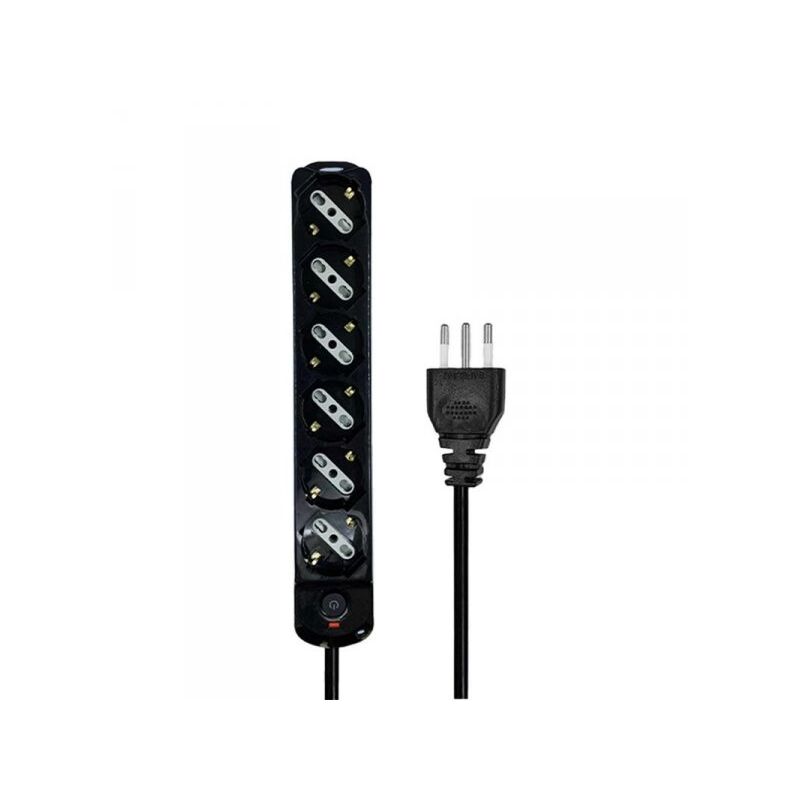foto del prodotto extrastar multipresa ciabatta elettrica a 6 posti 6 prese bipasso schuko 10a 16a con interruttore e spina 10a cavo 1.5 metri nero