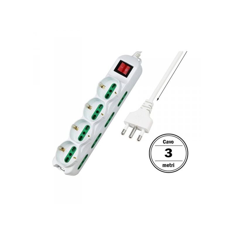 immagine 0 del prodotto extrastar multipresa ciabatta elettrica cavo 1,5m con 12 posti 4 prese schuko 10 16a 8 prese bipasso 2p t 10 16a interruttore