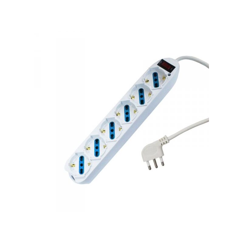 foto del prodotto extrastar multipresa ciabatta elettrica cavo 1,5m con 6 posti prese universale 10 16a schuko e interruttore spina 10a laterale bianco