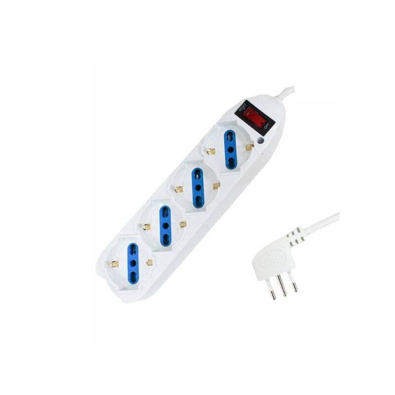 foto del prodotto extrastar multipresa ciabatta elettrica cavo 3m con 4 posti prese universale 10 16a schuko e interruttore spina 10a laterale bianco