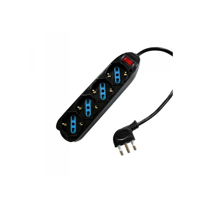 foto del prodotto extrastar multipresa ciabatta elettrica con 4 posti prese schuko 10 16a colore nero interruttore spina 10a laterale cavo 1,5m nero