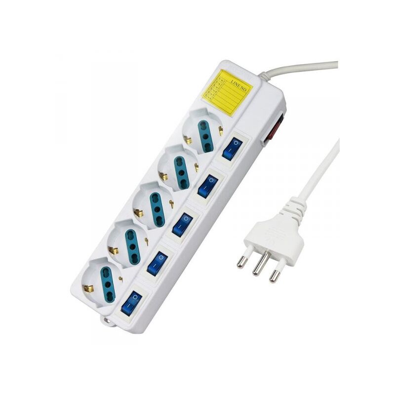 foto del prodotto extrastar multipresa ciabatta elettrica con 5 posti prese schuko 10 16a 6 interruttori on off indipendente cavo da 1,5 metri