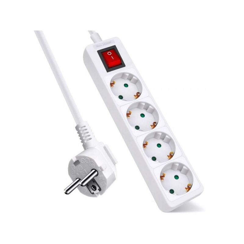 foto del prodotto extrastar multipresa ciabatta elettrica con interruttore save energy, cavo 1,5 m, ip20, protezione, 16 a, 3680 w, bianco 4 prese