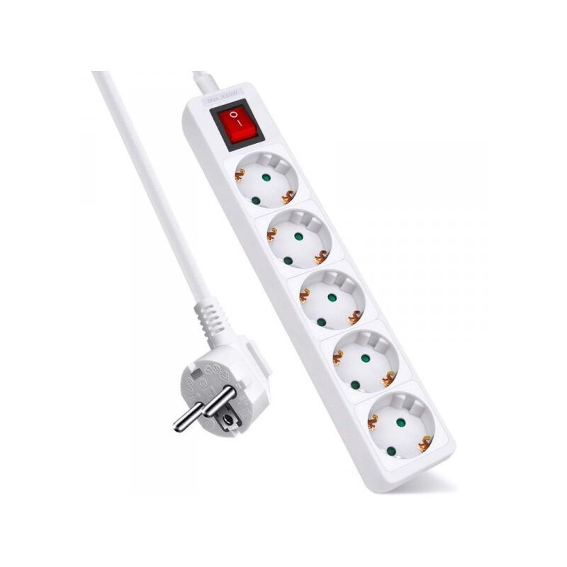 foto del prodotto extrastar multipresa ciabatta elettrica con interruttore save energy, cavo 1,5 m, ip20, protezione, 16 a, 3680 w, bianco 5 prese