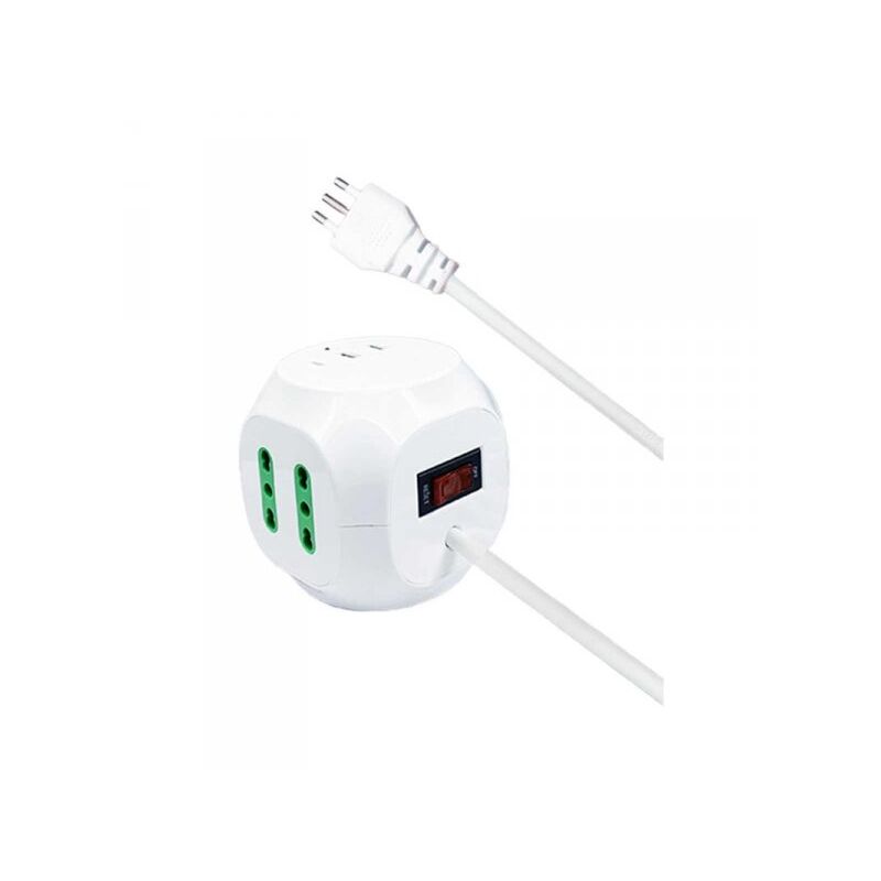 foto del prodotto extrastar multipresa cubo 8 posti 4 prese 10 16a 1 presa bipasso schuko 2 usb usb c 3.0 con interruttore spina 10a cavo 1.5m bianco