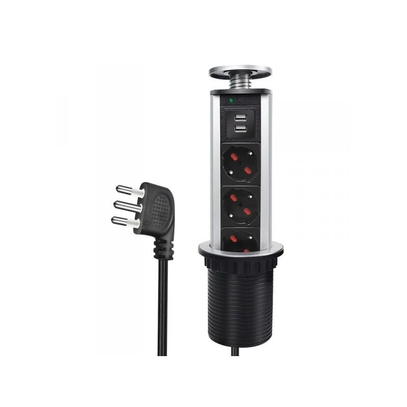 foto del prodotto extrastar multipresa da scrivania a scomparsa con 2 usb 2,1a 3 prese universale 10 16a torretta da tavolo colonnina con protezione spina 16a