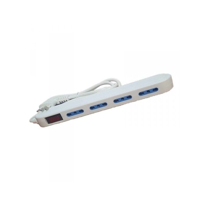 foto del prodotto extrastar multipresa slim ciabatta elettrica salvaspazio 4 posti spina laterali 10a 16a con interruttore e spina angolare cavo 1.5 metri bianco