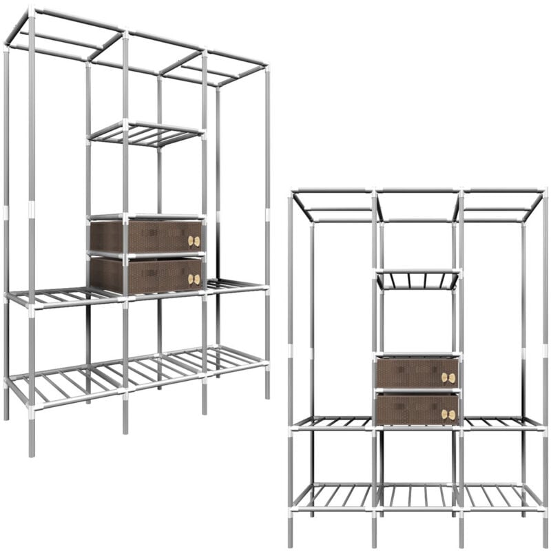 foto del prodotto eyepower scaffale 178x128x44,5 componibile con 2 cassetti e appendiabiti argento