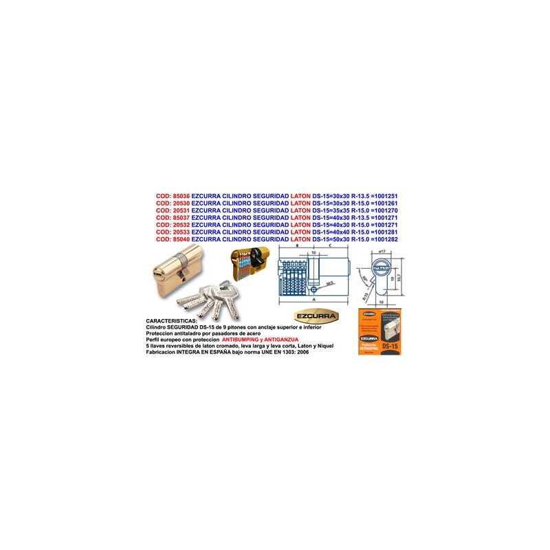 foto del prodotto ezcurra cilindro di sicurezza antibumping in ottone ds 15 30x30 r 15