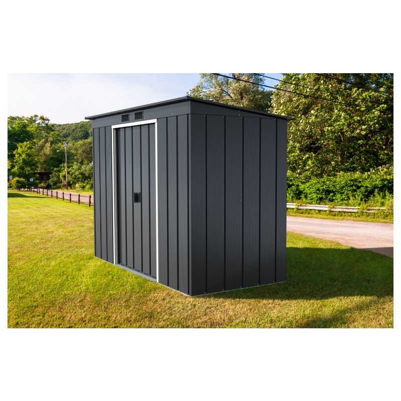 foto del prodotto ezooza casetta in metallo duramax by pent 8x4 tetto a una falda grigio 124 x 263 x 181 cm soluzione duratura ed elegante
