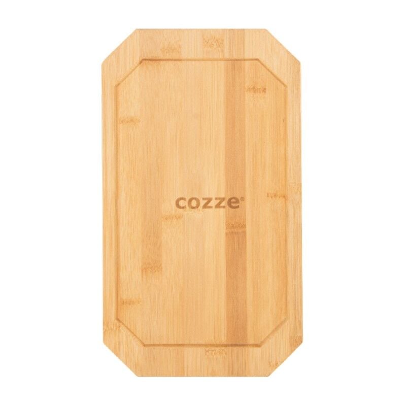 foto del prodotto ezooza piastra in ghisa con vassoio in legno 33x16,5 versatile per carne e pesce