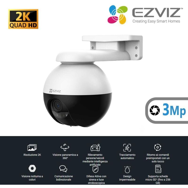 foto del prodotto ezviz c8w pro telecamera di sicurezza esterno 2k wi-fi pan-tilt visione notturna