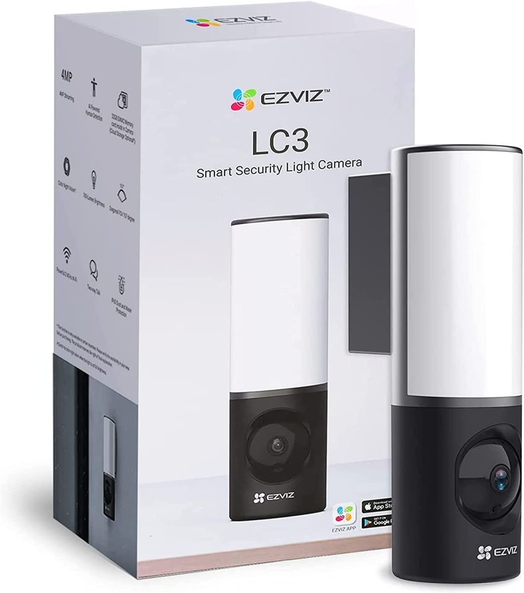foto del prodotto ezviz lc3 telecamera wi-fi con lampada da esterno 2k, videocamera sorveglianza esterno 4mp luce integrata, rilevamento di movimento audio bidirezionale