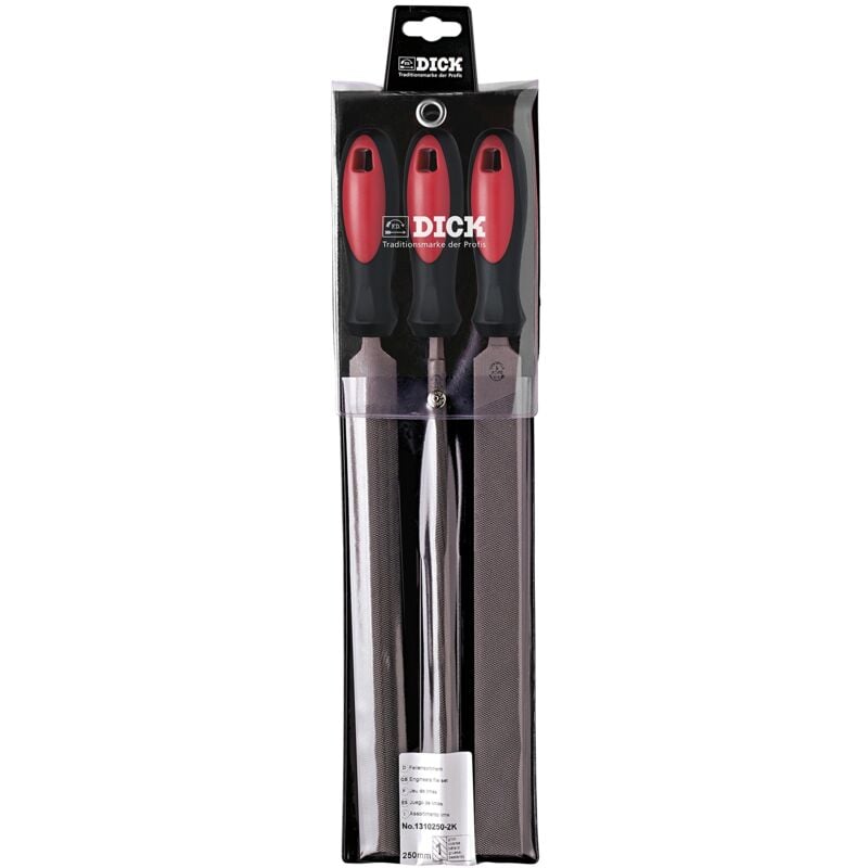 foto del prodotto f.dick 1310250 2k set di 3 lime da officina, in sacchetto di plastica con manico a due componenti, nero rosso, 250 mm