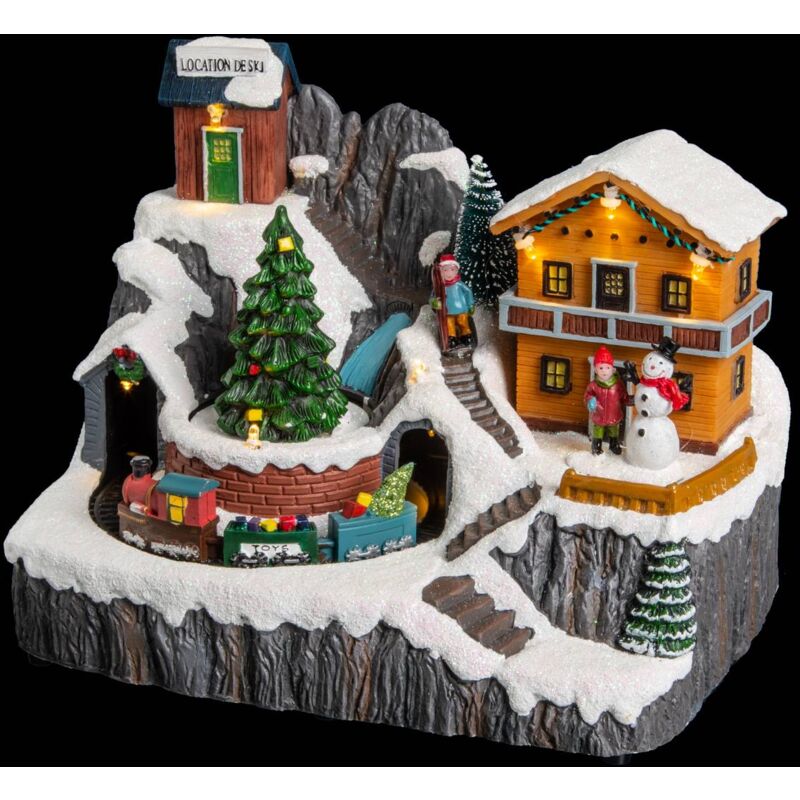 foto del prodotto f ric lights and christmas chalet animato musicale del villaggio di natale 8 led a batteria feeric lights christmas