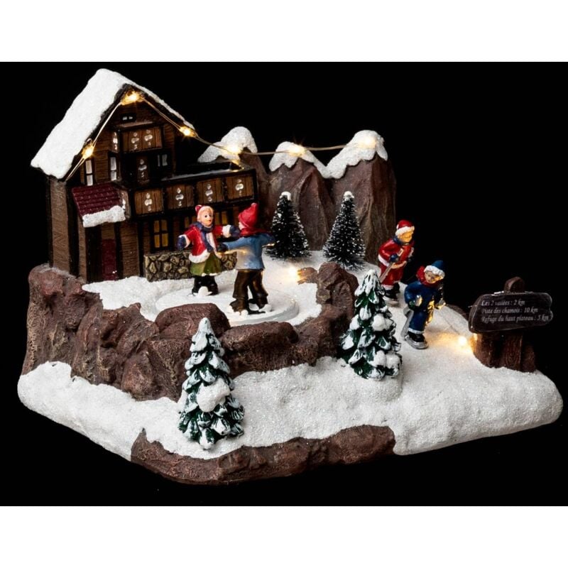 foto del prodotto f ric lights and christmas chalet del villaggio di natale e pattinatore animato 9 led a batteria feeric lights christmas