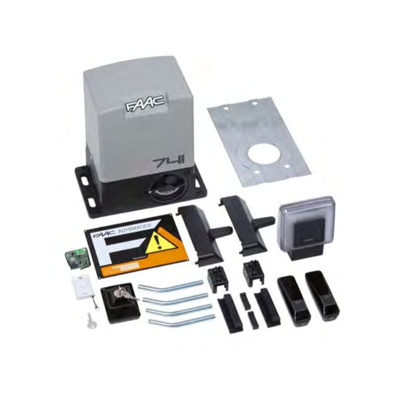 foto del prodotto faac kit motore elettromeccanico delta 3 kit per cancelli scorrevoli, 230v, max 900kg, con lampeggiante, coppia di fotocellule, pulsante a chiave,