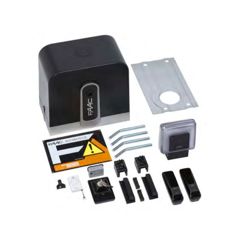 foto del prodotto faac - kit motore elettromeccanico rapid kit 24v per cancelli scorrevoli, 230v, max 400kg, con lampeggiante, coppia di fotocellule, pulsante a chiave, serratura con chiave personalizzata, trasmittente 2 cana