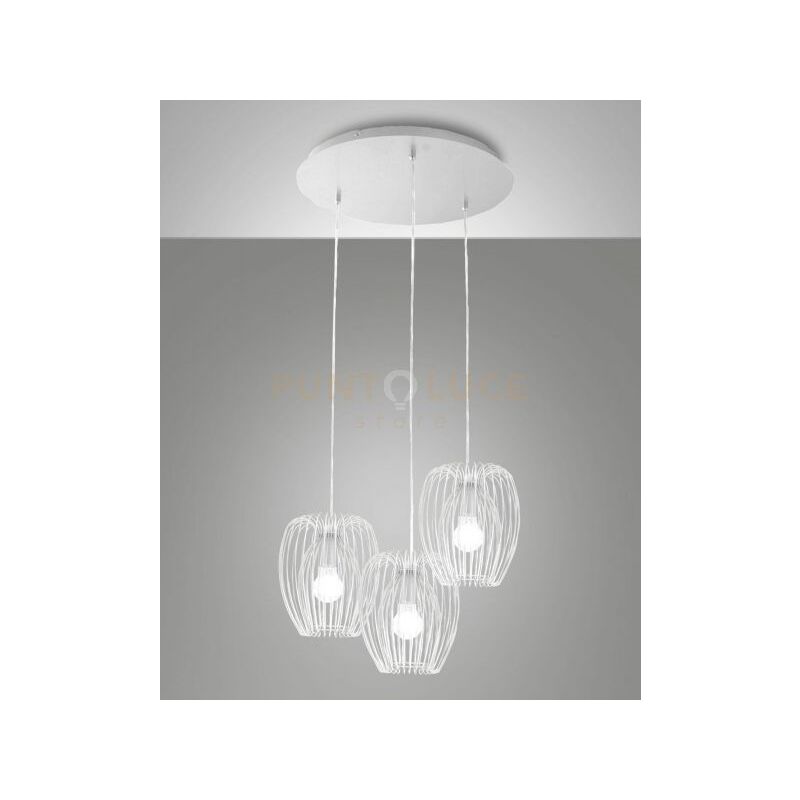 foto del prodotto fabas luce camp lampadario a sospensione bianco 3 luci attacco e27, base tonda d.50cm