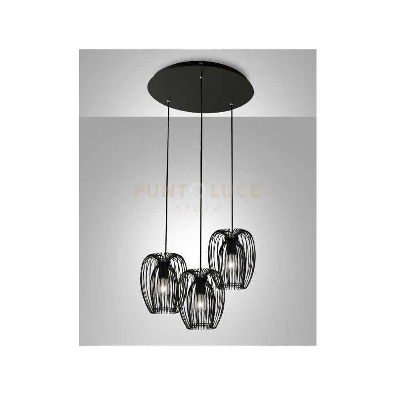 foto del prodotto fabas luce camp lampadario a sospensione nero 3 luci attacco e27, base tonda d.50cm