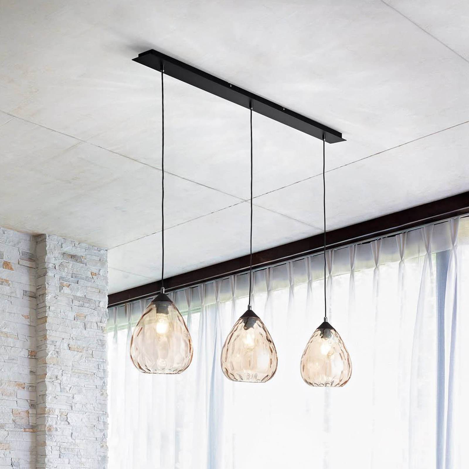 foto del prodotto fabas luce lampada a sospensione gisella, ambra, a 3 luci, vetro