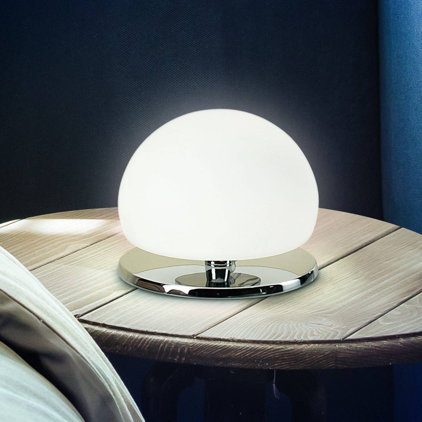 foto del prodotto fabas luce lampada da tavolo morgana, cromata bianca, touch dimmer, 3.000 k