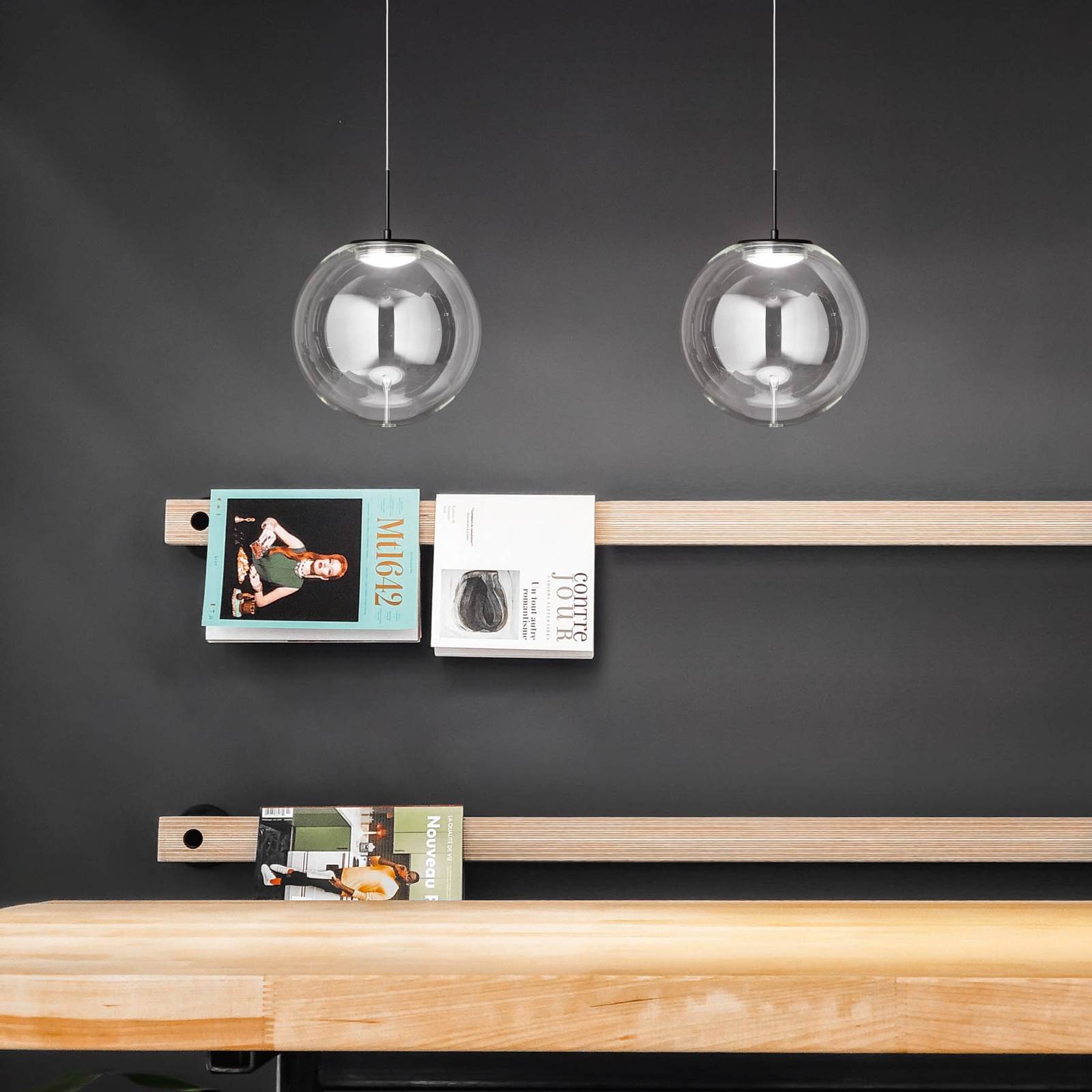 foto del prodotto fabas luce lampada led a sospensione ariel, a 1 luce, 25 cm, vetro, dimmer, cct