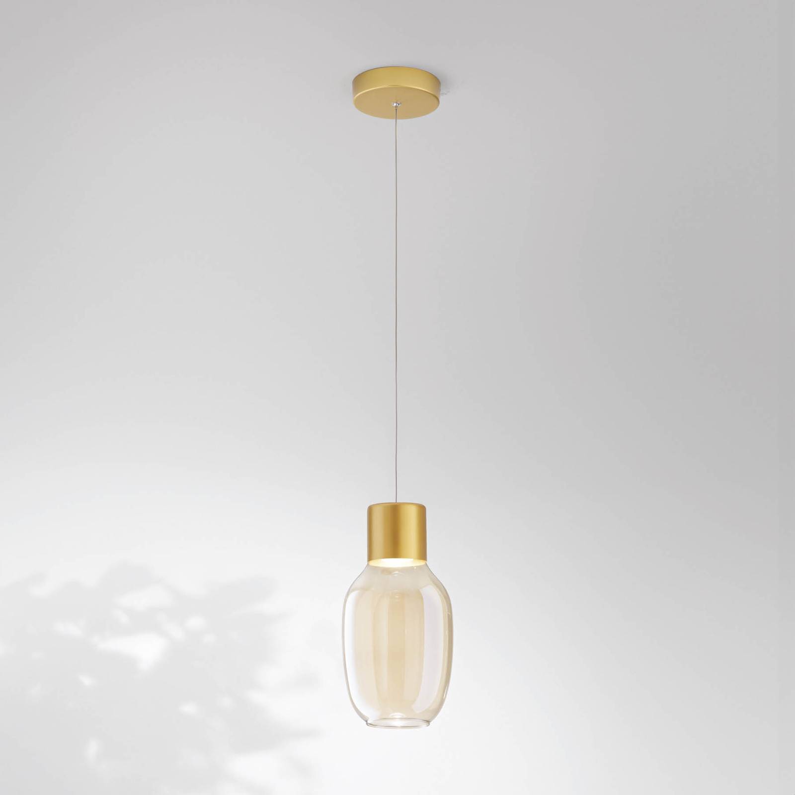 foto del prodotto fabas luce lampada led a sospensione lapo, a 1 luce, colore cognac, 16 cm, vetro