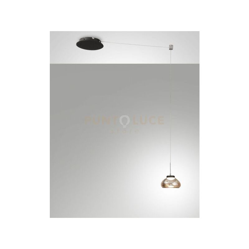 foto del prodotto fabas luce lighting arabella sospensione ambra 1 luce a led 3000k 8w 750 lm, spostabile d.14cm