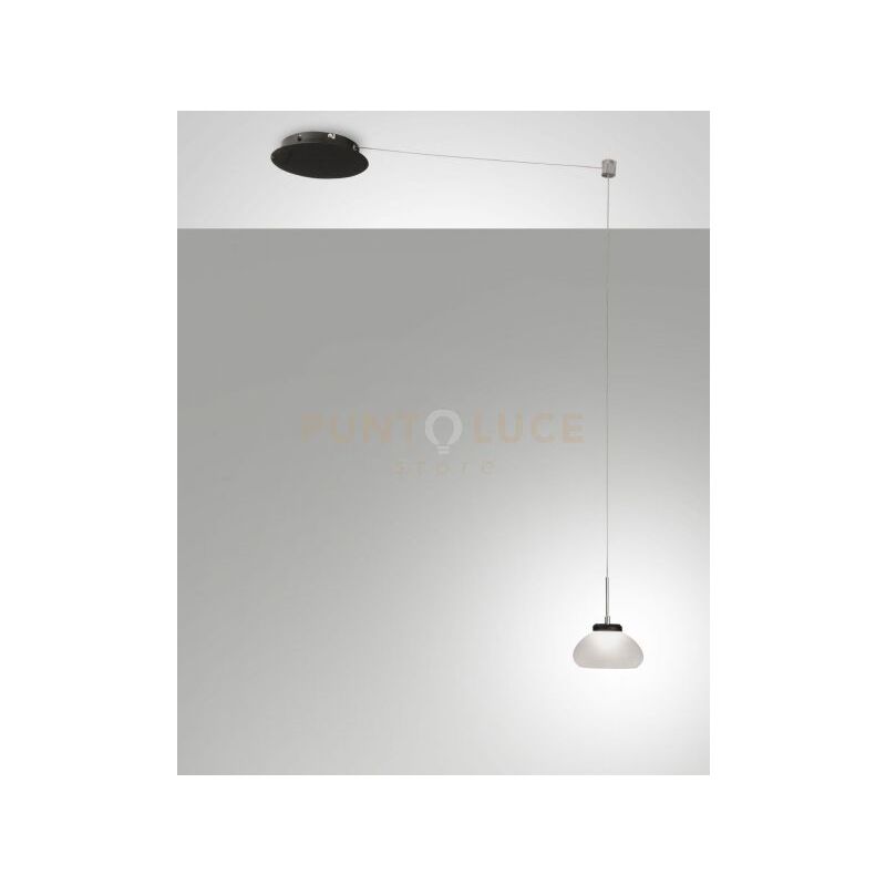 foto del prodotto fabas luce lighting arabella sospensione bianca 1 luce a led 3000k 8w 750 lm, spostabile d.14cm