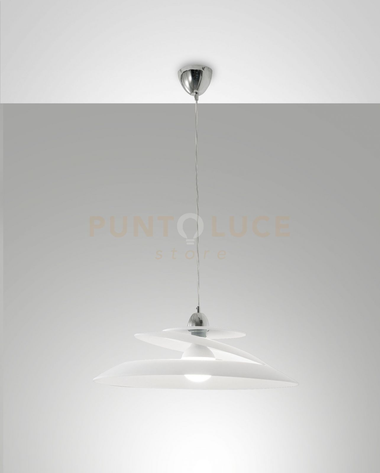 foto del prodotto fabas luce lighting aragon sospensione bianca 1 luce in vetro e metallo attacco e27