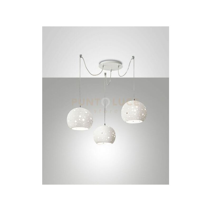 foto del prodotto fabas luce lighting corvara sospensione bianca 3 luci attacco e27 in metallo e ceramica d.25cm
