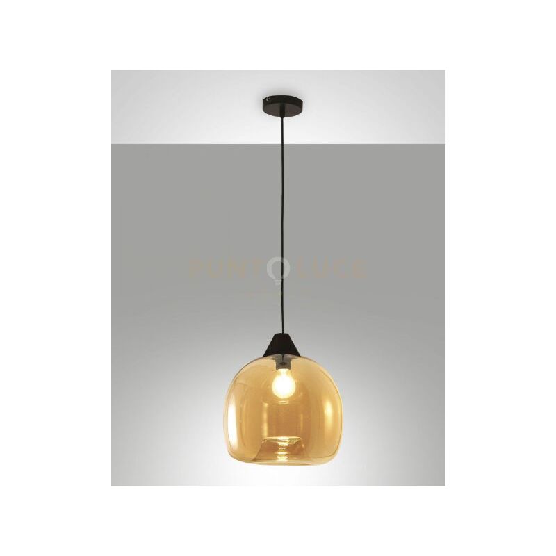 foto del prodotto fabas luce lighting - maia sospensione ambra struttura in metallo e vetro soffiato 1 luce attacco e27