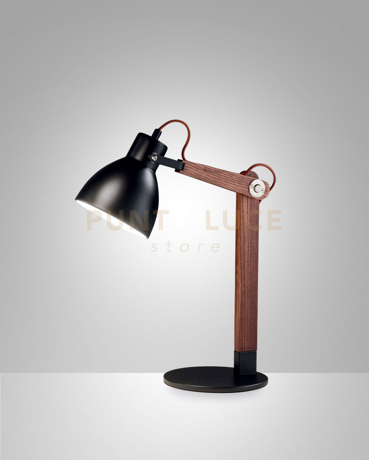 foto del prodotto fabas luce lighting sveva lampada da lettura da tavolo nera noce in metallo e legno 1 luce attacco e27 orientabile