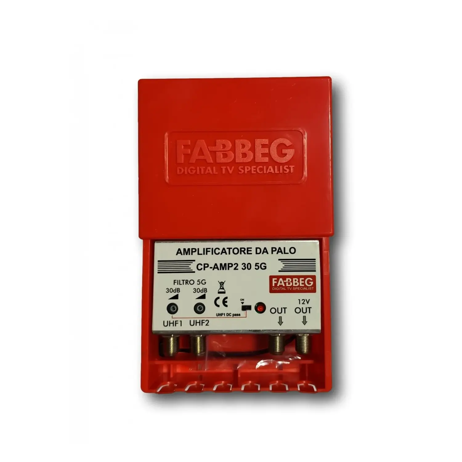 foto del prodotto fabbeg amplificatore antenna tv da palo digitale terrestre 2 uhf 2 uscite 30db
