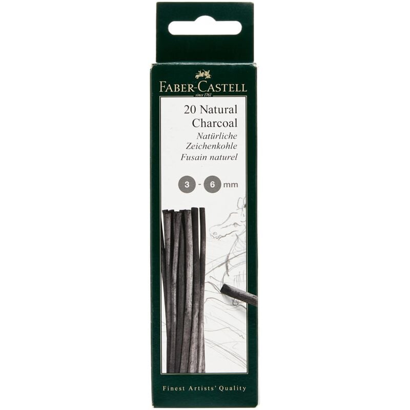 foto del prodotto faber castell 129198 carboncino da disegno pitt naturale, 20 carboncini naturali per disegno, diametro 3 6 mm