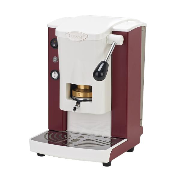 foto del prodotto faber piccola slot basic macchina per caffe con pressacialda in ottone telaio in metallo borgogna e frontale in policarbonato bianco