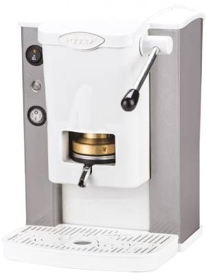 foto del prodotto faber piccola slot basic macchina per caffe con pressacialda in ottone telaio in metallo grigio e frontale in policarbonato bianco