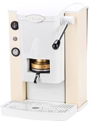 foto del prodotto faber piccola slot basic macchina per caffe con pressacialda in ottone telaio in metallo sabbia e frontale in policarbonato bianco