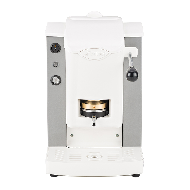 foto del prodotto faber slot plast basic macchina per caffe con pressacialda in ottone telaio in metallo grigio e frontale in policarbonato bianco