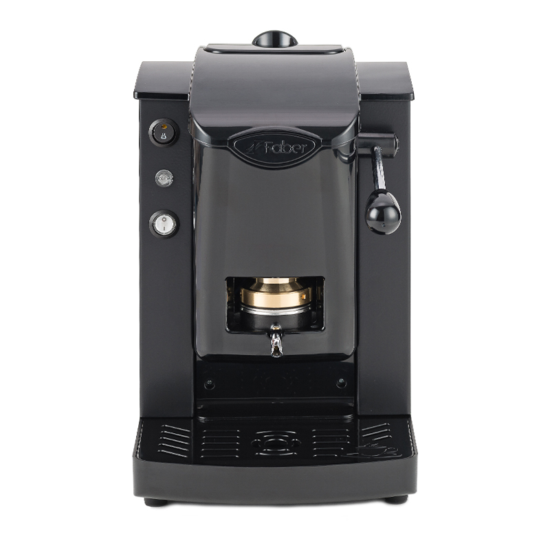 foto del prodotto faber slot plast basic macchina per caffe con pressacialda in ottone telaio in metallo nero e frontale in policarbonato nero