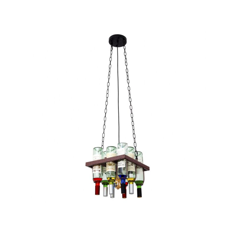foto del prodotto fabrilamp akunadecor bodega lampada a sospensione 1xe27 rustico marrone 8 bottiglie da