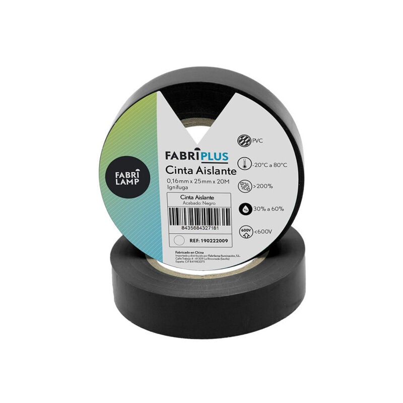 foto del prodotto fabrilamp ampio rotolo di nastro elettrico in pvc nero 25mmx20m per elettricista flessibile e resistente