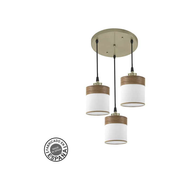 foto del prodotto fabrilamp cloe plafoniera 3xe27 pelle legno bianco dark regx42x42 cm