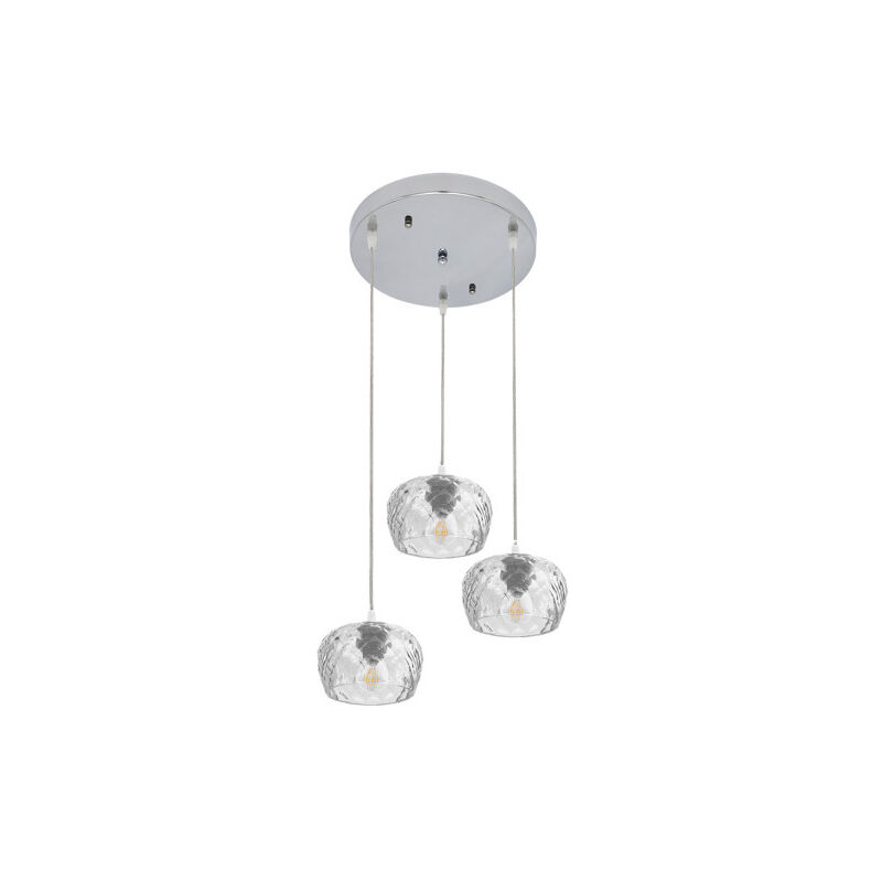 foto del prodotto fabrilamp estela lampada da soffitto 3xe27 cromo regx36x36 cm con paralumi in vetro trasparente tagliato