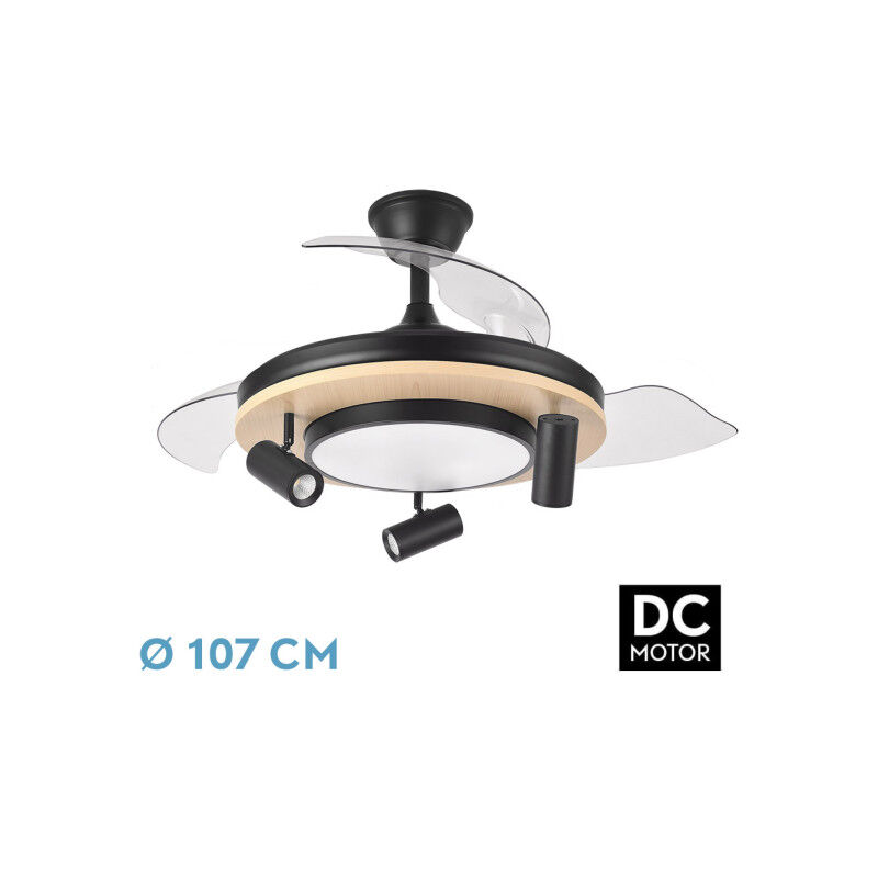 foto del prodotto fabrilamp fan dc gladiator 59w black wood 3asp.107d 6980lm 3000 4500 6500k 2on indep.remote memory timer.