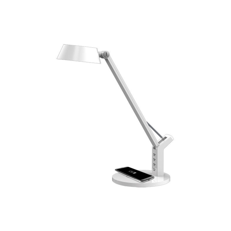 foto del prodotto fabrilamp flexo soroya bianco 8w 590lm 3000 4500 6000k caricatore di sistema qi con memoria interna reg. 40.4x17.1x31.6
