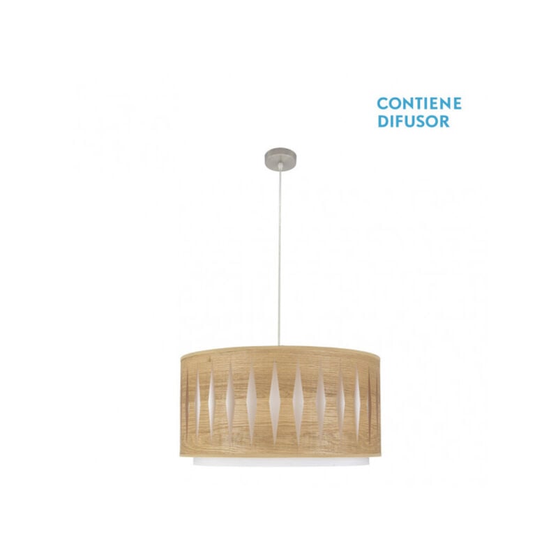 foto del prodotto fabrilamp lampada a sospensione in legno clar e metallo nickel alexandra