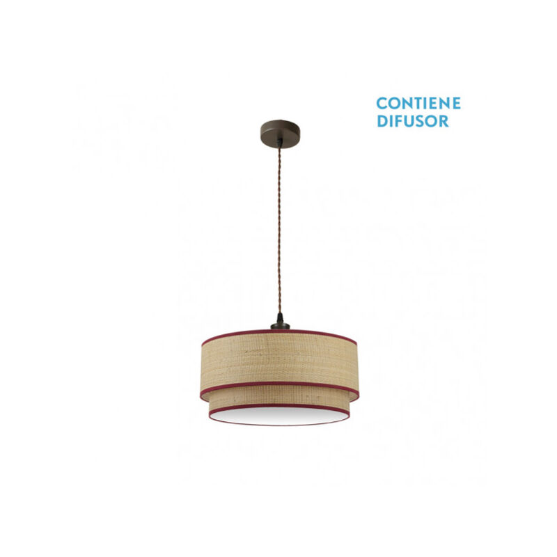 foto del prodotto fabrilamp lampada a sospensione naturale rossa con paralume 2 luci modello roque