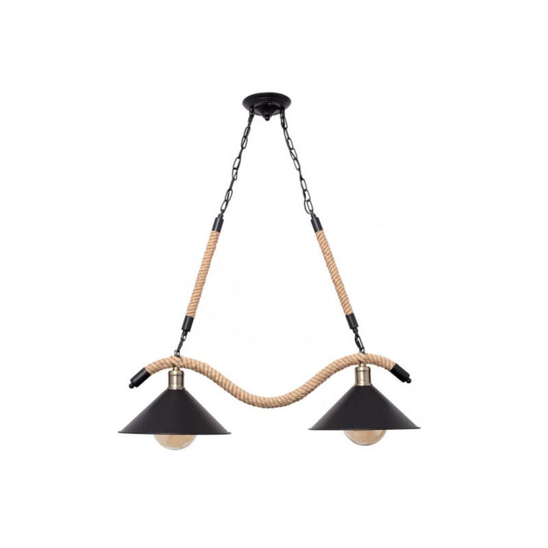 foto del prodotto fabrilamp lampada a testa 2xe27 corda nera de canapa regx80x22 cm